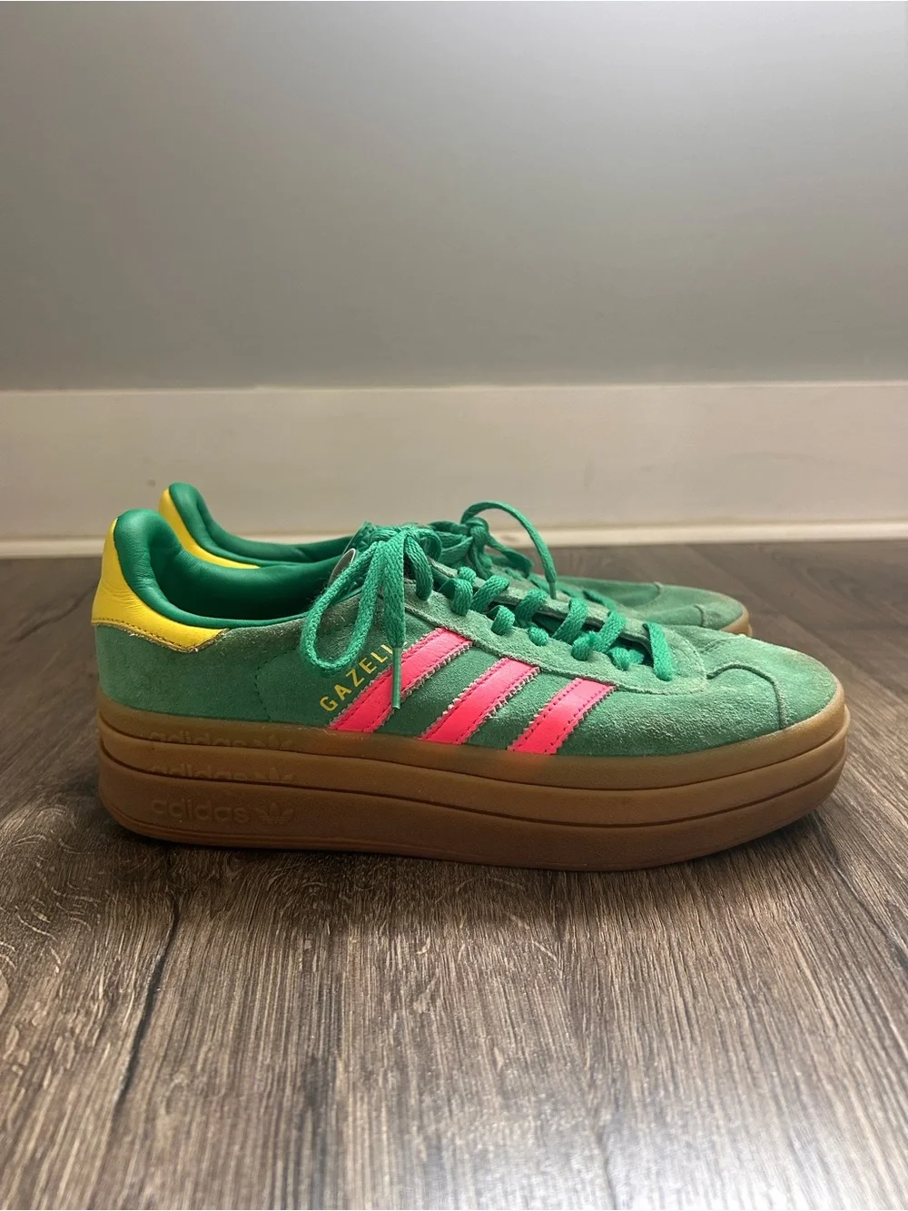 adidas Gazelle Platform Sneakers in Green, Pink & Yellow - Picture 2 of 7